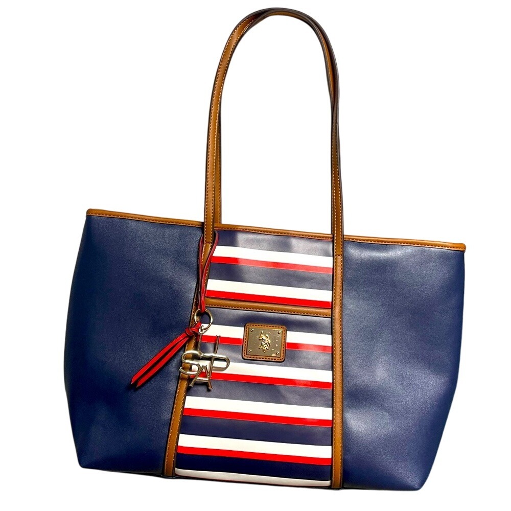 US Polo Association Navy Red Striped Tote Bag